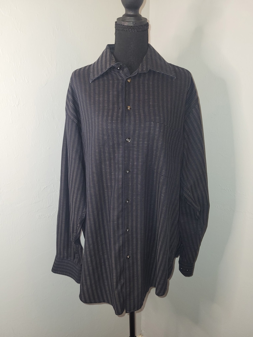 Claiborne Dark Navy Striped Long-Sleeve Dress Shirt